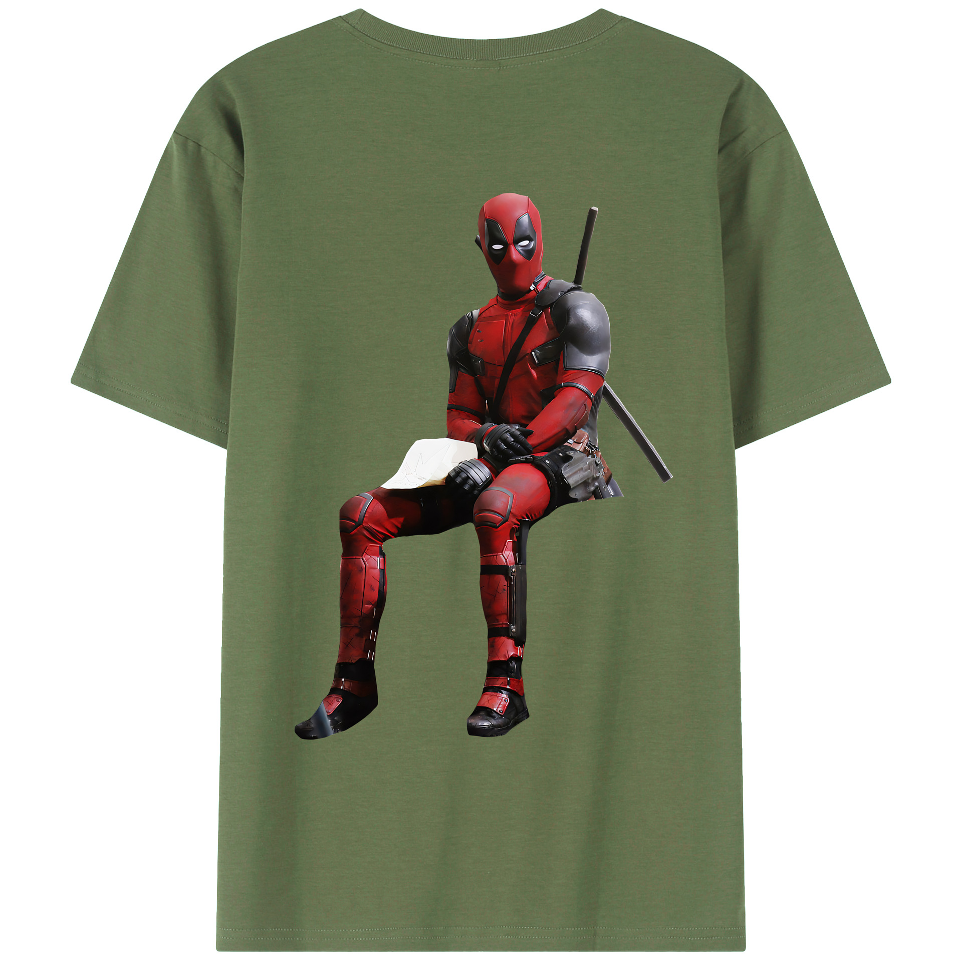 （画像用） Deadpool デッドプール 綿100％ メンズ半袖Tシャツ（バックプリント） 通気性